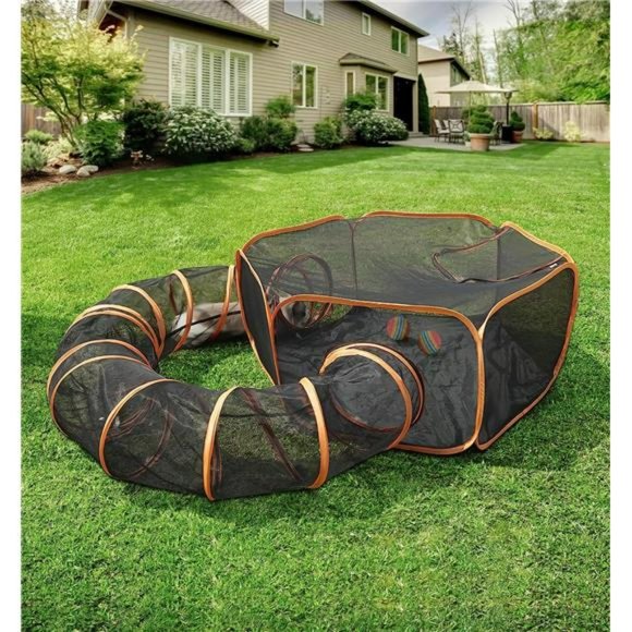 Outdoor Cat Enclosures for Indoor Cats, FoldableCat Playpen Enclosed w/ Tunnel